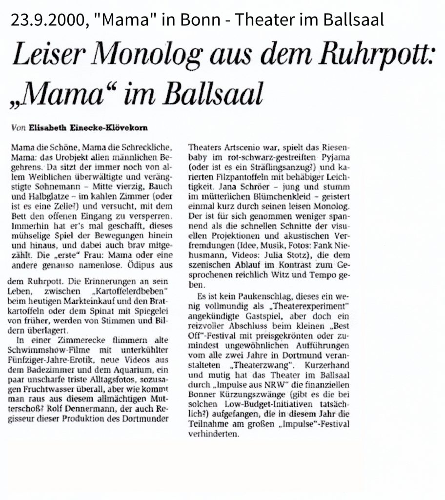 Rezension der "Mama"-Aufführung in Bonn / Theater im Ballsaal