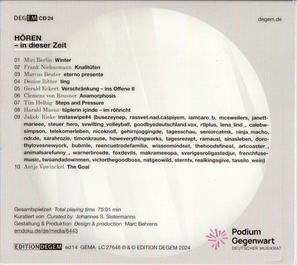 Hören - in dieser Zeit (CD cover, rear)